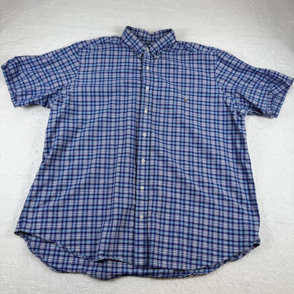 Ralph Lauren Shirt Mens Size 2XB Blue Plaid Short Sleeve Button Down Casual